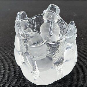 Vtg Nybro Sweden Crystal Glass Snowmen Candle Holder Votive Tea Light Christmas
